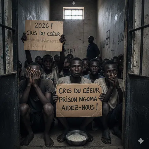 Image d'illustration crée par Gemini pour illustrer l'article sur Regardez! L’année 2026 commence déjà avec les Cris du cœur des détenus centrafricains pris en étau dans les prisons camerounaises