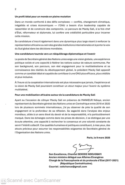Déclaration de l'ancien ministre des affaires étrangères centrafricaines soutenant l'ancien Président sénégalais Macky Sall