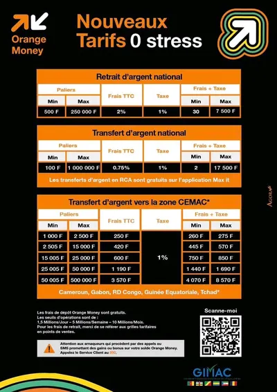 Nouveau tarif 0 stress de orange money en Centrafrique